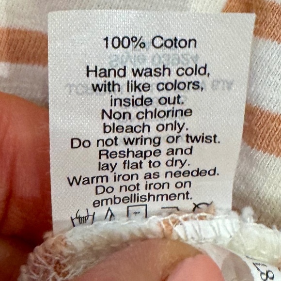 J.Crew 3/4 sleeve embellished neckline cream and peach striped tee - Picture 6 of 7